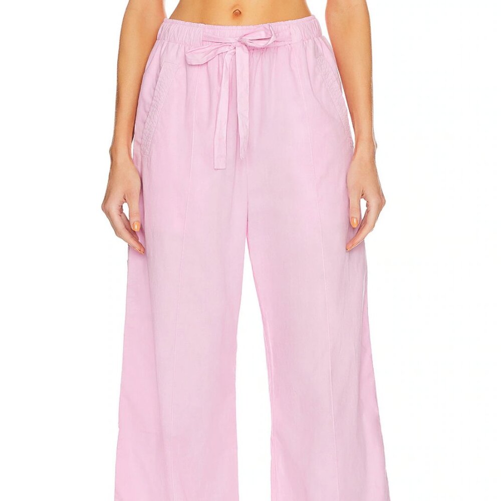 NWT MONROW Pink Lavender poplin pants Sz L Drawstring waist